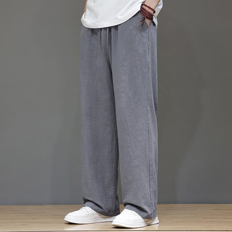 Buddha Stones Sommerhose für Herren aus Baumwolle und Leinen mit geradem Bein und Taschen - image 25
