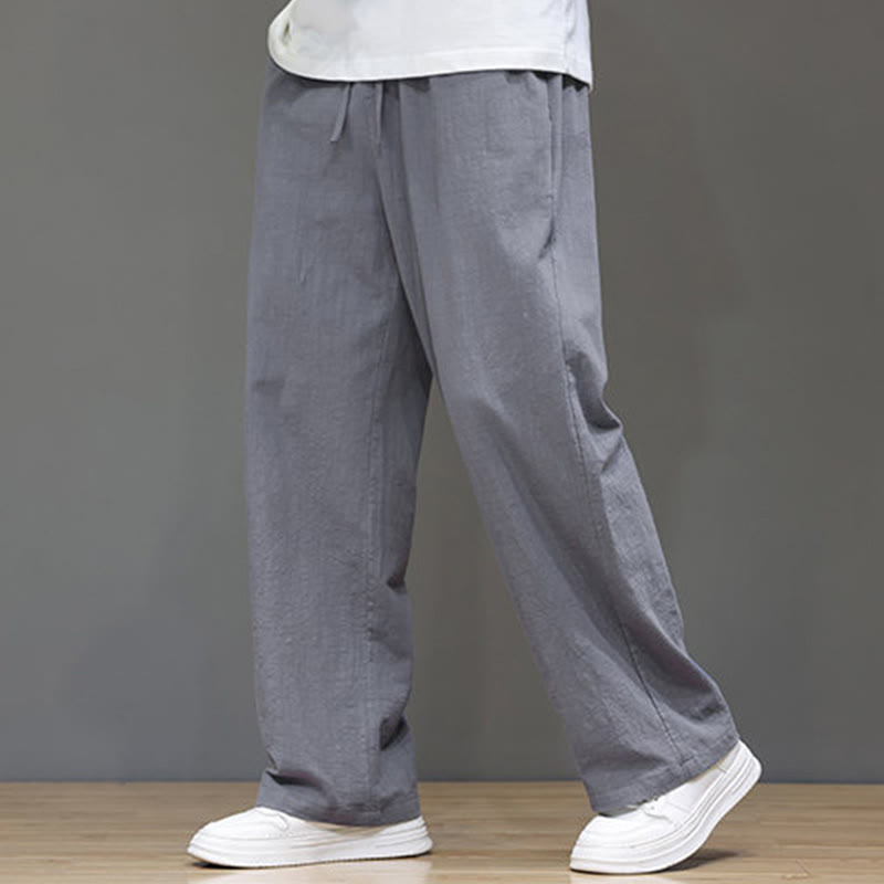 Buddha Stones Sommerhose für Herren aus Baumwolle und Leinen mit geradem Bein und Taschen - Grau - US/ UK/AU46，EU56 (5XL) - image 19
