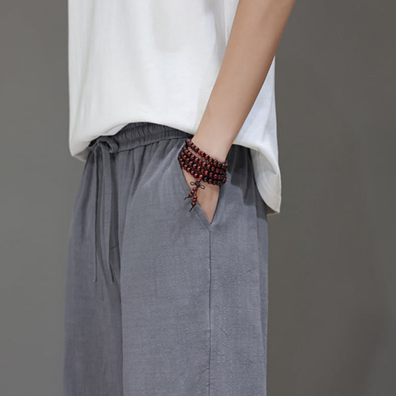 Buddha Stones Sommerhose für Herren aus Baumwolle und Leinen mit geradem Bein und Taschen - image 29