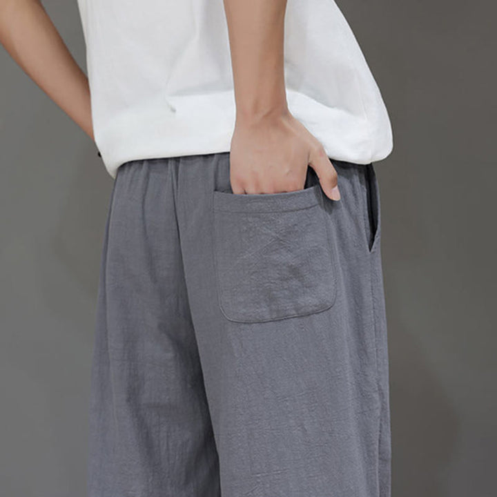 Buddha Stones Sommerhose für Herren aus Baumwolle und Leinen mit geradem Bein und Taschen - image 28