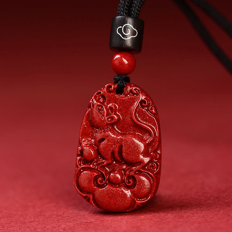 Buddha Stones Chinesische Sternzeichen Schwarz Seil Zinnober Ruhe Halskette Anhänger