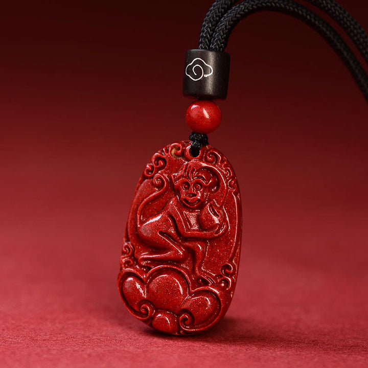 Buddha Stones Chinesische Sternzeichen Schwarz Seil Zinnober Ruhe Halskette Anhänger