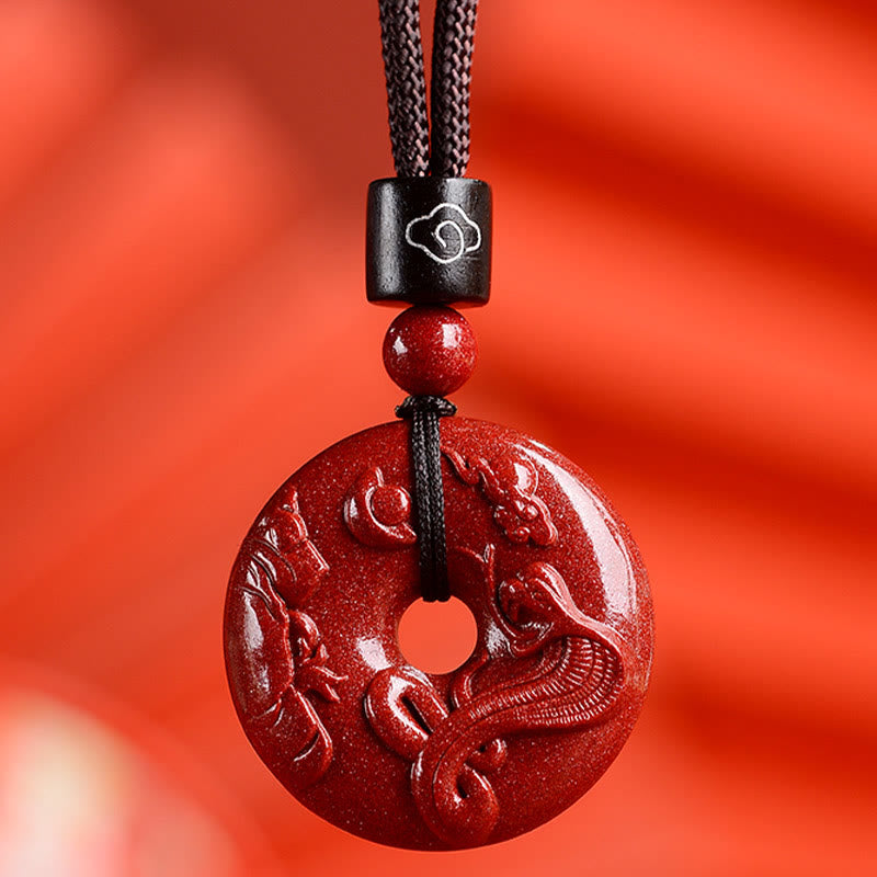 Buddha Stones ​​Chinesische Sternzeichen Zinnober Frieden Schnalle Ruhe Halskette Anhänger - Schlange - Klein 28*8 mm - image 0