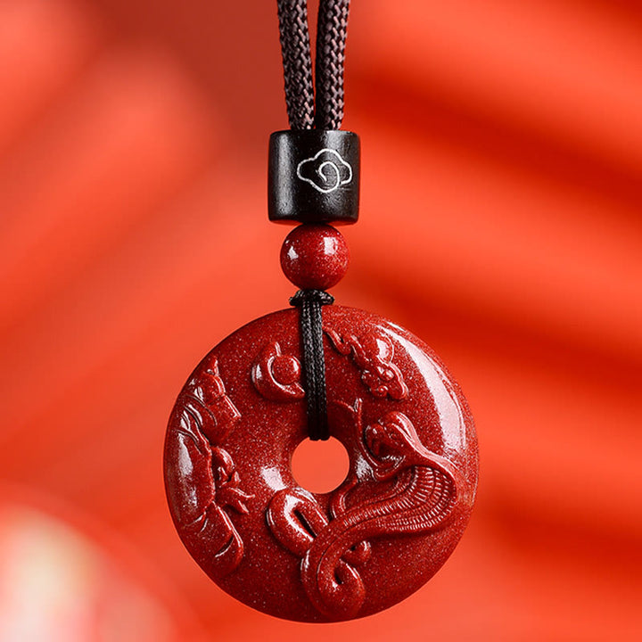 Buddha Stones ​​Chinesische Sternzeichen Zinnober Frieden Schnalle Ruhe Halskette Anhänger - Schlange - Klein 28*8 mm - image 0
