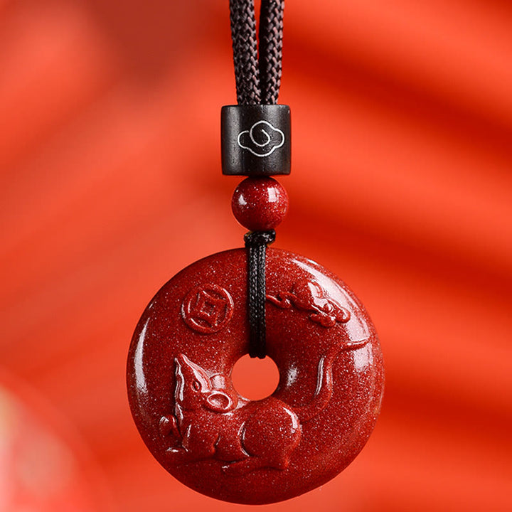 Buddha Stones ​​Chinesische Sternzeichen Zinnober Frieden Schnalle Ruhe Halskette Anhänger - Ratte - Klein 28*8 mm - image 13