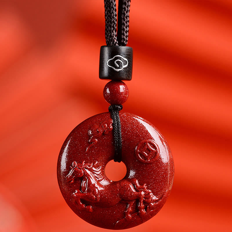 Buddha Stones ​​Chinesische Sternzeichen Zinnober Frieden Schnalle Ruhe Halskette Anhänger - Pferd - Klein 28*8 mm - image 26