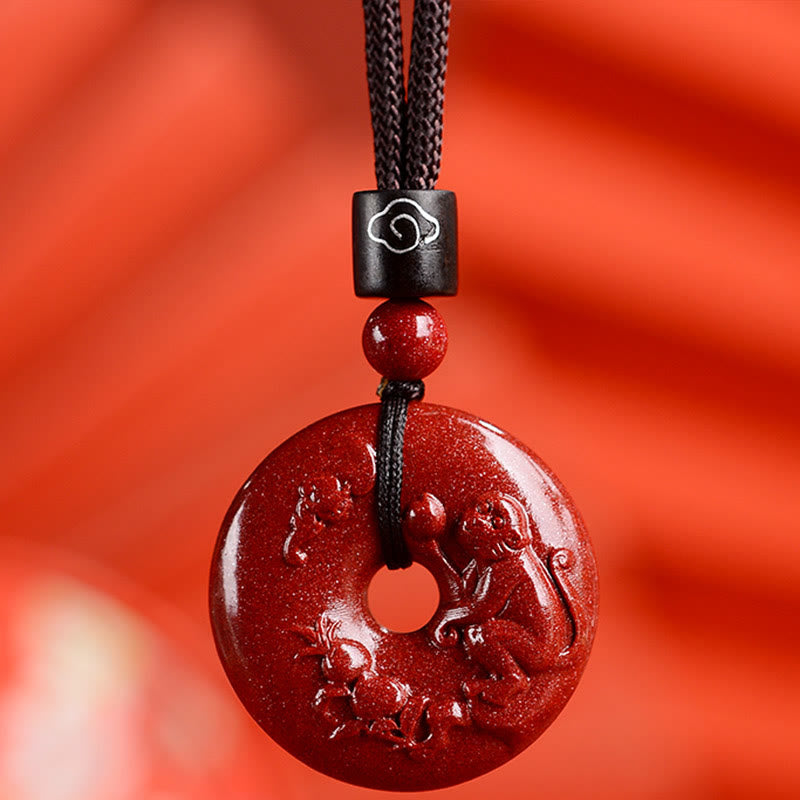 Buddha Stones ​​Chinesische Sternzeichen Zinnober Frieden Schnalle Ruhe Halskette Anhänger - Affe - Klein 28*8 mm - image 30