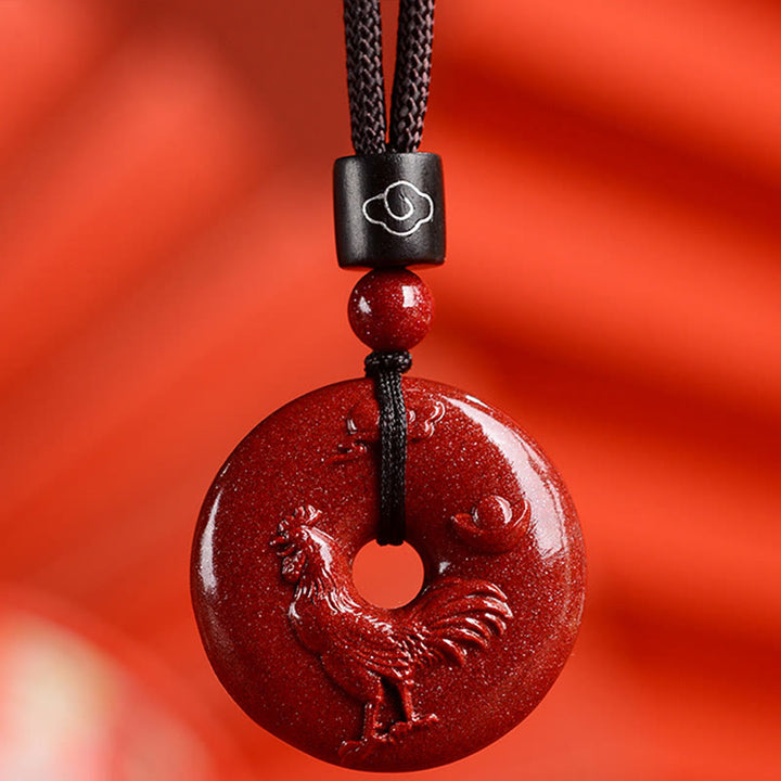 Buddha Stones ​​Chinesische Sternzeichen Zinnober Frieden Schnalle Ruhe Halskette Anhänger - Hahn - Klein 28*8 mm - image 32