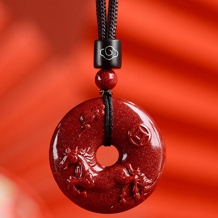 Buddha Stones ​​Chinesische Sternzeichen Zinnober Frieden Schnalle Ruhe Halskette Anhänger - Pferd - Mittel 32*9 mm - image 27