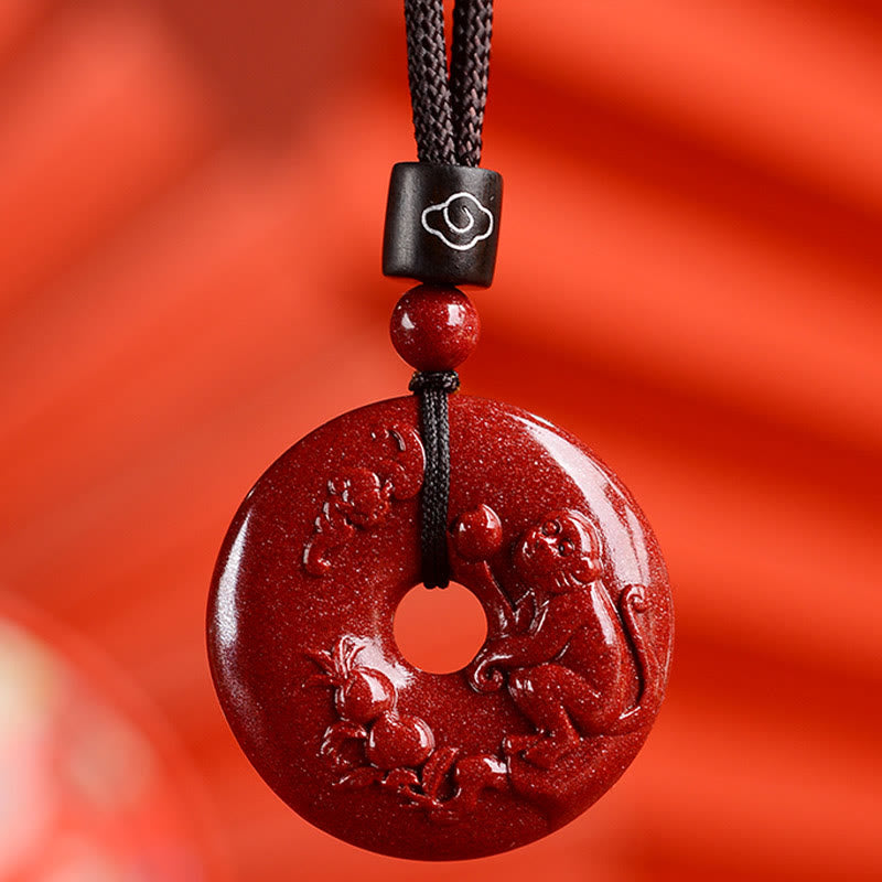 Buddha Stones ​​Chinesische Sternzeichen Zinnober Frieden Schnalle Ruhe Halskette Anhänger - Affe - Mittel 32*9 mm - image 31