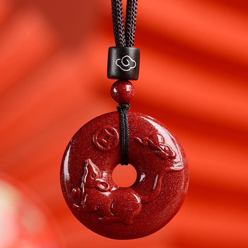 Buddha Stones ​​Chinesische Sternzeichen Zinnober Frieden Schnalle Ruhe Halskette Anhänger - Ratte - Mittel 32*9 mm - image 14