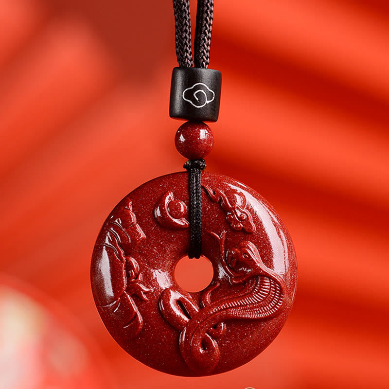 Buddha Stones ​​Chinesische Sternzeichen Zinnober Frieden Schnalle Ruhe Halskette Anhänger - Schlange - Mittel 32*9 mm - image 1
