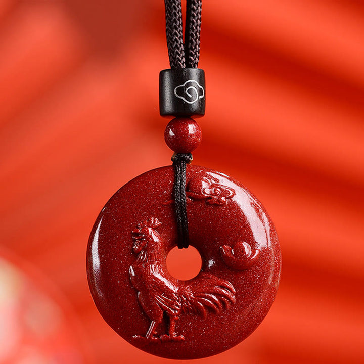 Buddha Stones ​​Chinesische Sternzeichen Zinnober Frieden Schnalle Ruhe Halskette Anhänger - Hahn - Mittel 32*9 mm - image 33