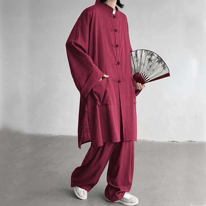 Buddha Stones 2-teiliges Herren-Kleidungsset mit langen Ärmeln und Froschknöpfen, Hemd und Hose, Meditation, Zen, Baumwolle - Feuerfestziegel - US/UK/AU46, EU56 (5XL) - image 17