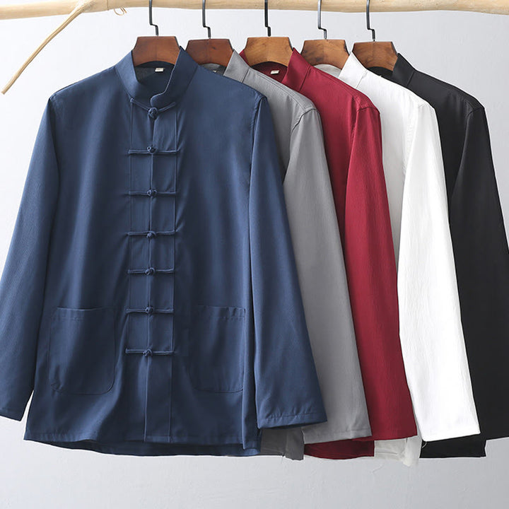 Buddha Stones 2-teiliger Tang-Anzug, traditioneller Froschknopf, Herren-Langarmshirt und Hose, Kleidungsset - image 1