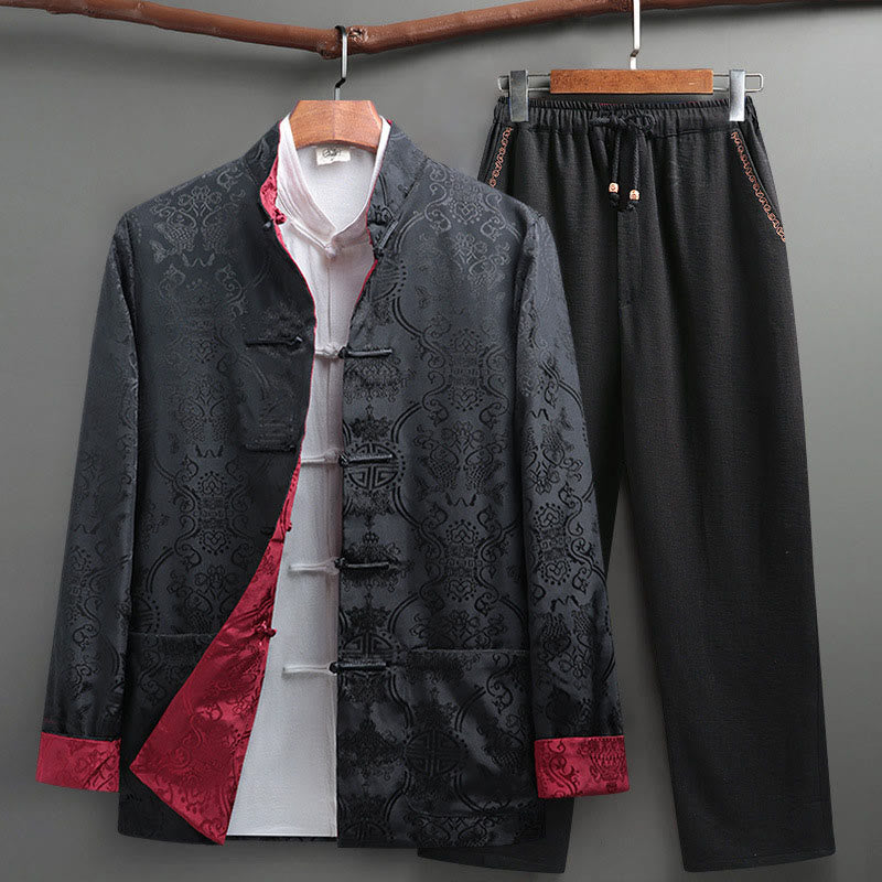 Buddha Stones 2-teiliger Tang-Anzug für Herren mit Koi-Fisch-Muster und Froschknöpfen, langärmelig, Hemd und Hose - Dunkelgrau - US/ UK/AU42，EU52 (3XL) - image 20