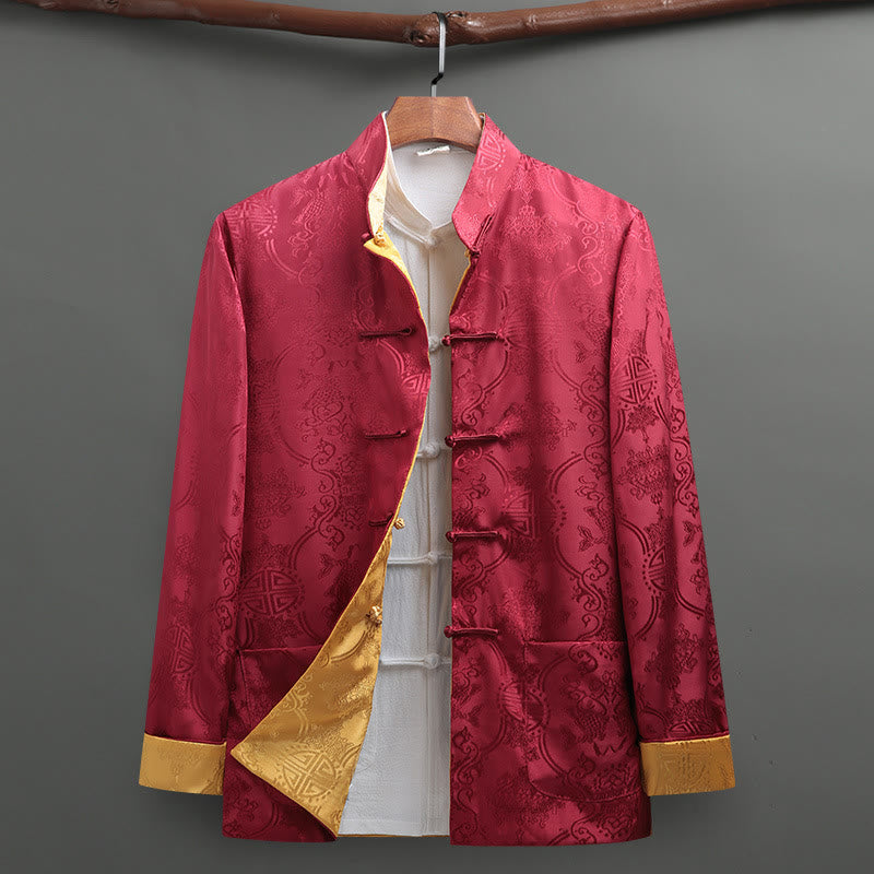 Buddha Stones Herren-Tang-Anzug mit Froschknopfleiste, Koi-Fisch-Muster, Langarmhemd mit Taschen - Purpurrot - US/UK/AU42, EU52 (3XL) - image 9