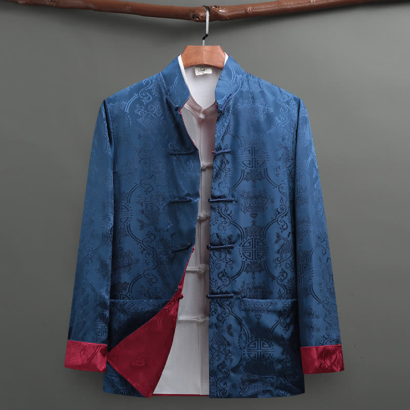 Buddha Stones Herren-Tang-Anzug mit Froschknopfleiste, Koi-Fisch-Muster, Langarmhemd mit Taschen - Kornblumenblau - US/UK/AU42, EU52 (3XL) - image 11