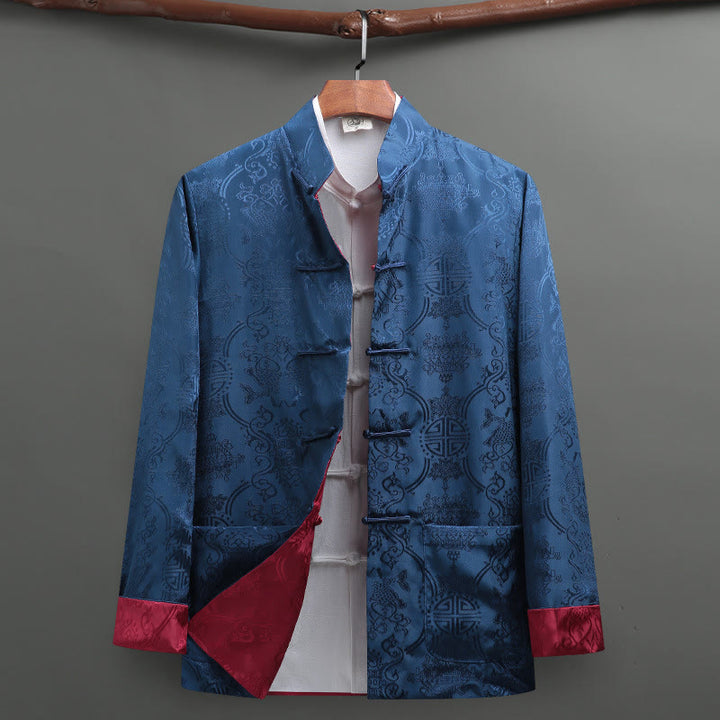 Buddha Stones Herren-Tang-Anzug mit Froschknopfleiste, Koi-Fisch-Muster, Langarmhemd mit Taschen - Kornblumenblau - US/UK/AU42, EU52 (3XL) - image 11