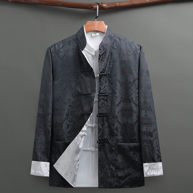 Buddha Stones Herren-Tang-Anzug mit Froschknopfleiste, Koi-Fisch-Muster, Langarmhemd mit Taschen - Grau - US/UK/AU42, EU52 (3XL) - image 10