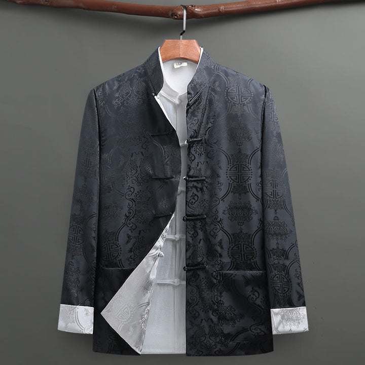 Buddha Stones Herren-Tang-Anzug mit Froschknopfleiste, Koi-Fisch-Muster, Langarmhemd mit Taschen - Grau - US/UK/AU42, EU52 (3XL) - image 10
