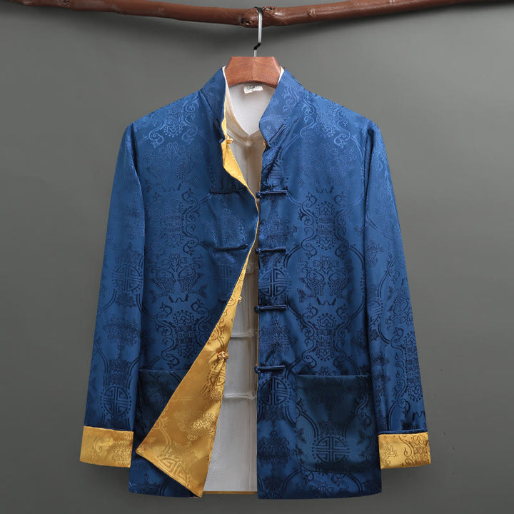 Buddha Stones Herren-Tang-Anzug mit Froschknopfleiste, Koi-Fisch-Muster, Langarmhemd mit Taschen - Königsblau - US/UK/AU42, EU52 (3XL) - image 1