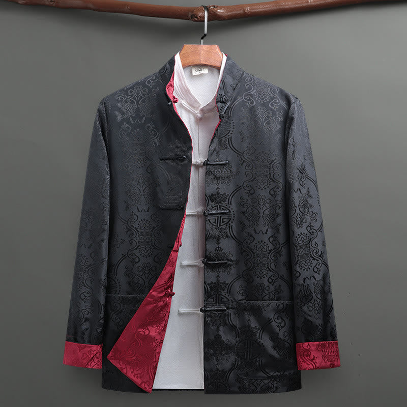 Buddha Stones Herren Tang-Anzug mit Froschknöpfen und Koi-Fisch-Muster, langärmelig, Jacke, Hemd mit Taschen - Dunkelgrau - US/ UK/AU42, EU52 (3XL) - image 13