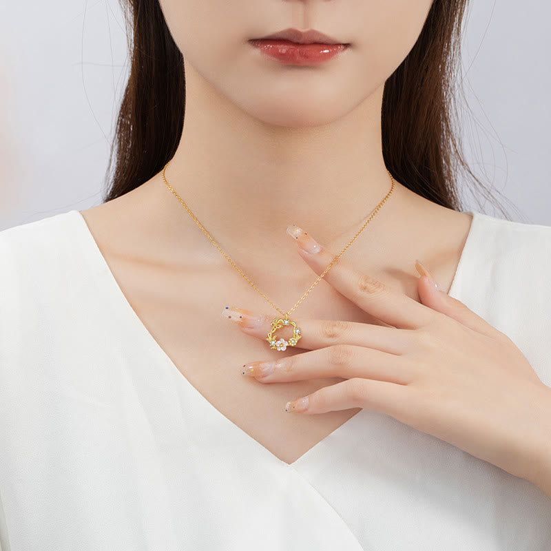 Buddha Stones 925 Sterling Silber Zirkonia Muschel Schmetterling Pfirsichblüte Segen Halskette Anhänger - image 8