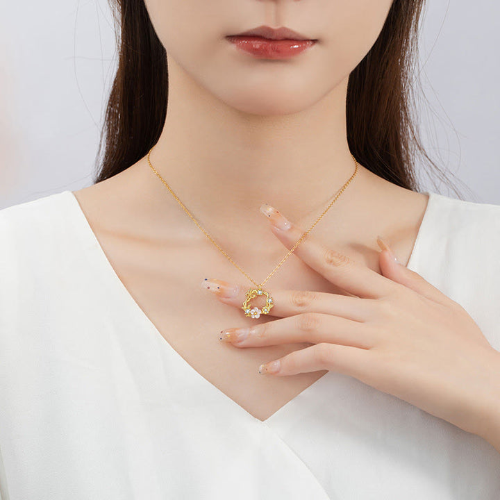 Buddha Stones 925 Sterling Silber Zirkonia Muschel Schmetterling Pfirsichblüte Segen Halskette Anhänger - image 8