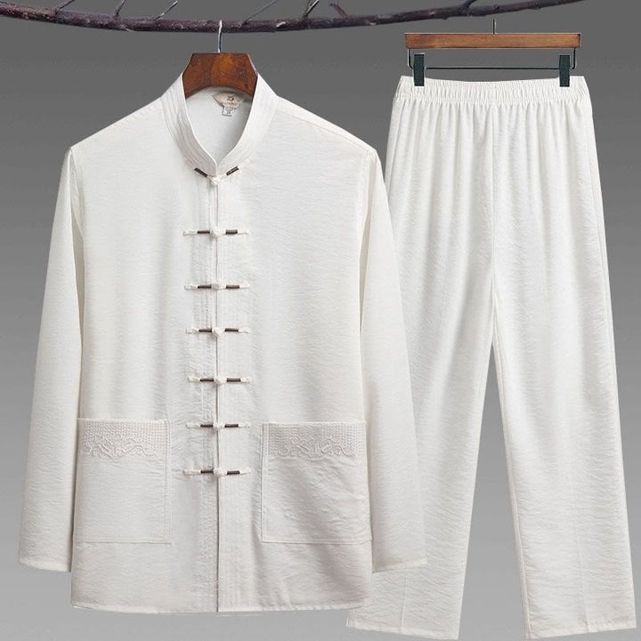 Buddha Stones 2-teiliger schlichter Tang-Anzug für Herren mit Froschknöpfen, langärmeliges Hemd und Hose - Weiß - 2-teiliges Set - US/UK/AU42, EU52 (4XL) - image 12