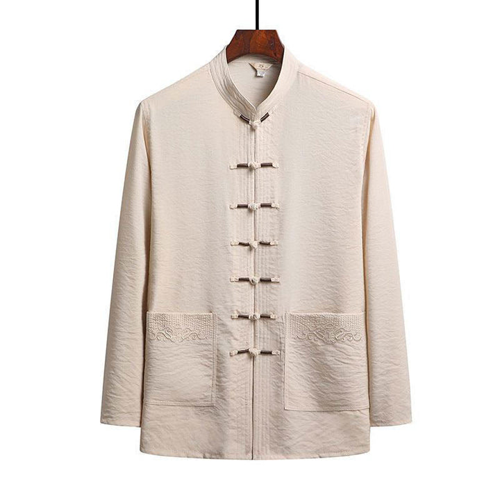 Buddha Stones 2-teiliger schlichter Tang-Anzug für Herren mit Froschknöpfen, langärmeliges Hemd und Hose - Biskuit - Hemd - US/ UK/AU44, EU54 (4XL) - image 19