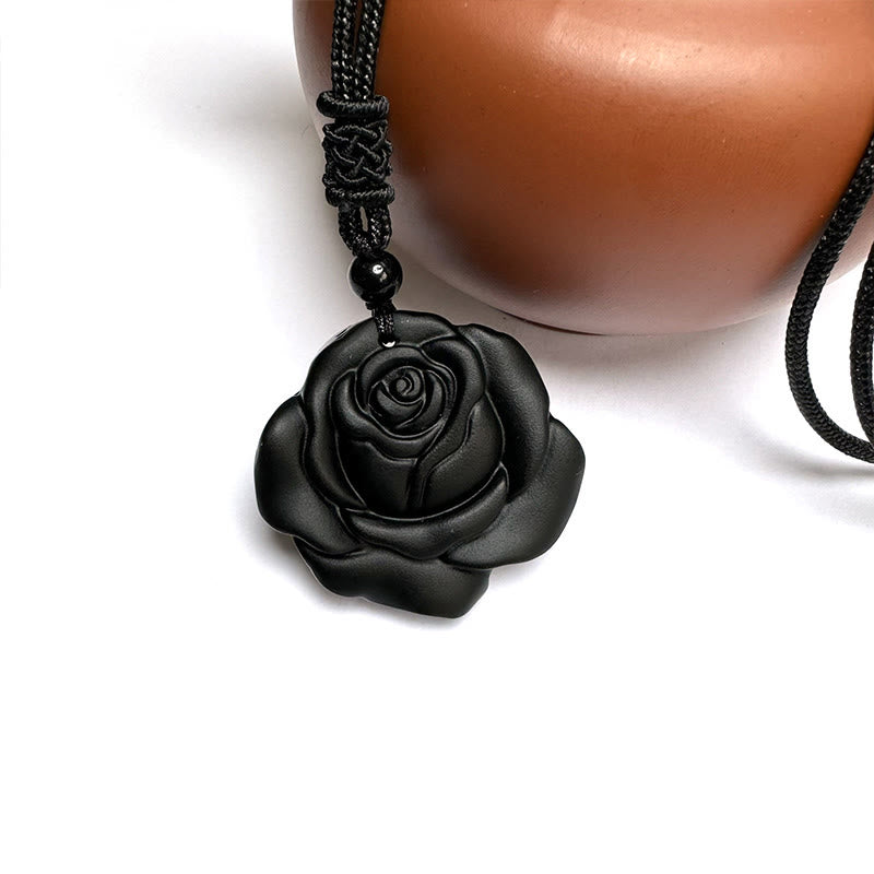 Buddha Stones Schwarze Obsidiankette Schwarze Rose Reinigung Halskette Anhänger