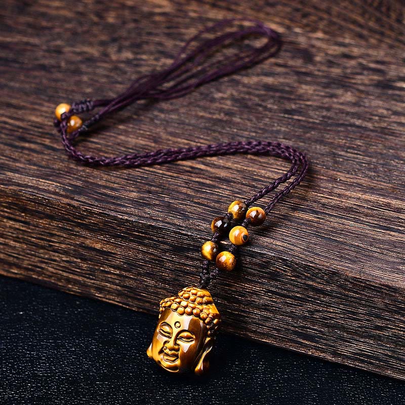 Buddha Stones ​​Tiger Auge String Buddha Kopf Mut Halskette Anhänger - image 18