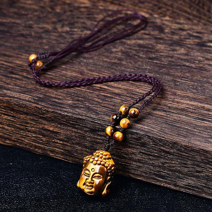 Buddha Stones ​​Tiger Auge String Buddha Kopf Mut Halskette Anhänger - image 18