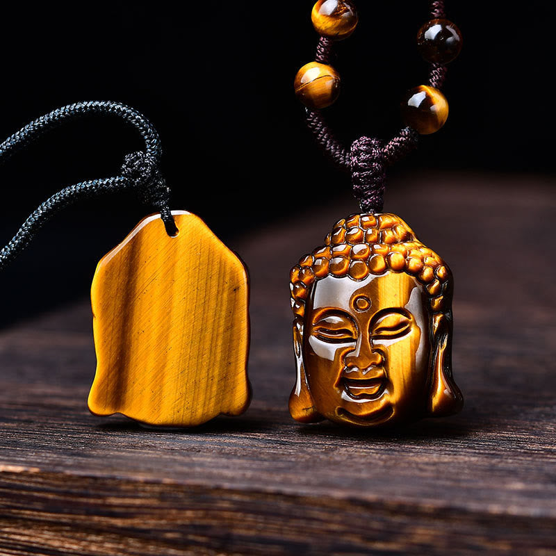 Buddha Stones Tiger Auge String Buddha Kopf Mut Halskette Anhänger