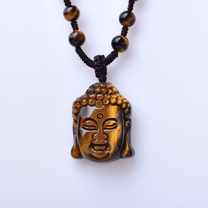 Buddha Stones Tiger Auge String Buddha Kopf Mut Halskette Anhänger