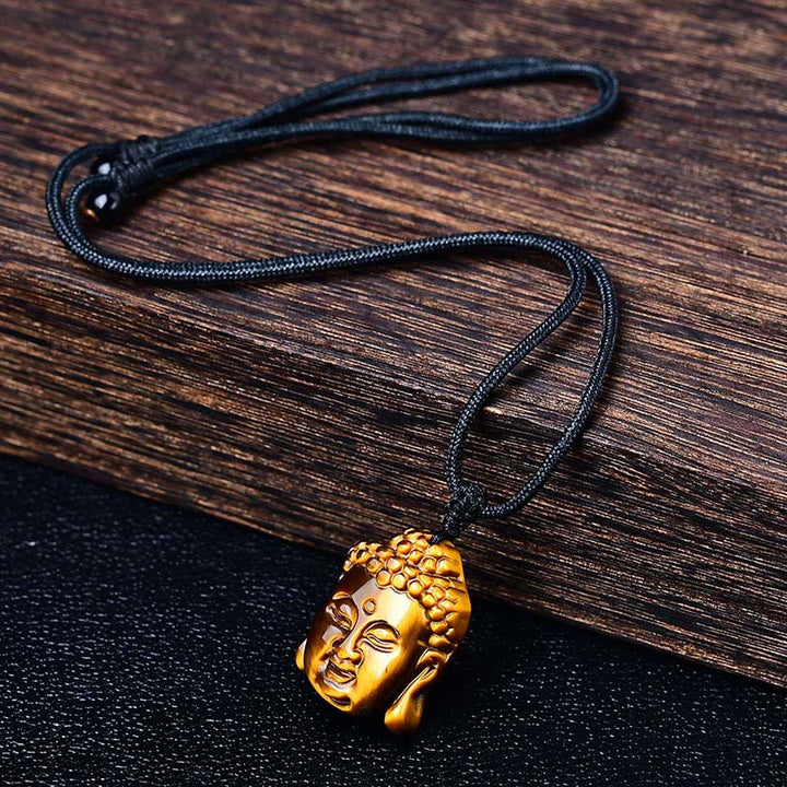 Buddha Stones ​​Tiger Auge String Buddha Kopf Mut Halskette Anhänger - image 7