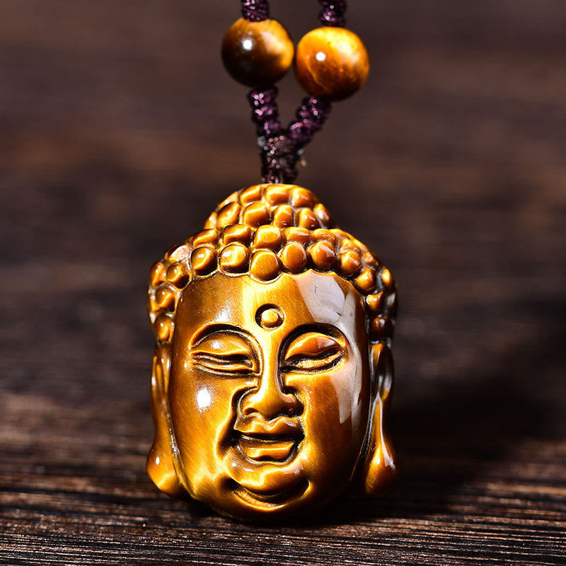 Buddha Stones Tiger Auge String Buddha Kopf Mut Halskette Anhänger