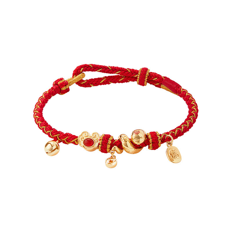 Buddha Stones, rote Schnur, roter Achat, Fu-Charakter, Jahr der Schlange, Schutz, geflochtenes Armband