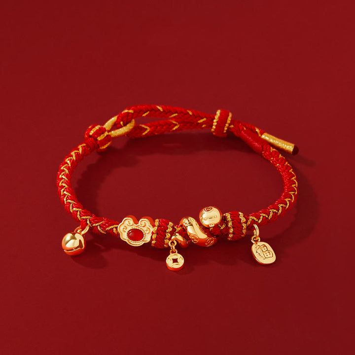 Buddha Stones, rote Schnur, roter Achat, Fu-Charakter, Jahr der Schlange, Schutz, geflochtenes Armband