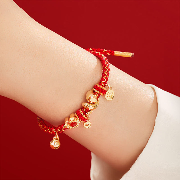 Buddha Stones, rote Schnur, roter Achat, Fu-Charakter, Jahr der Schlange, Schutz, geflochtenes Armband