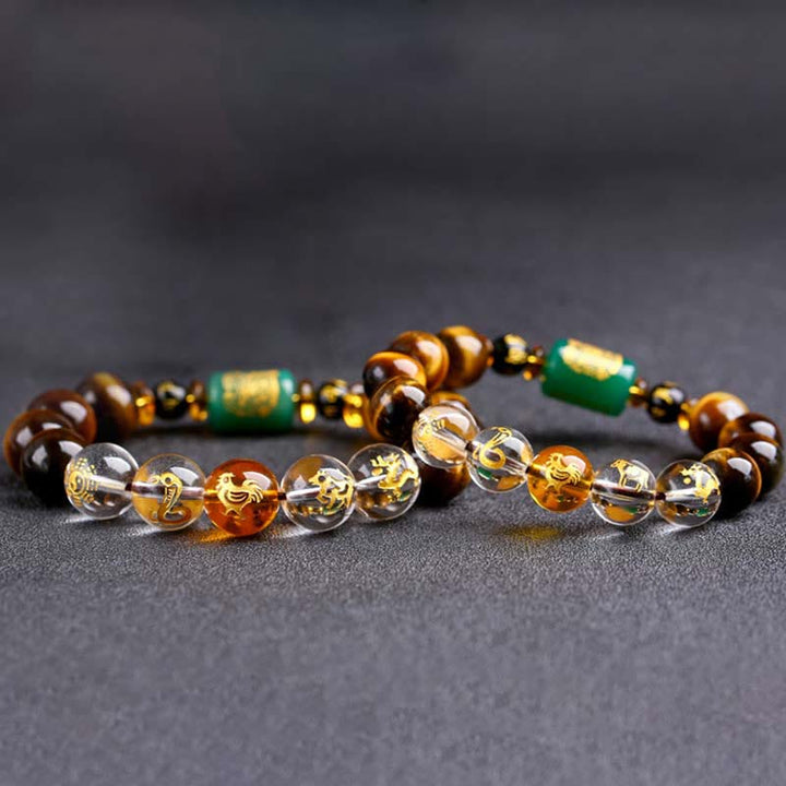 Buddha Stones Chinesisches Sternzeichen Tigerauge Mut-Armband