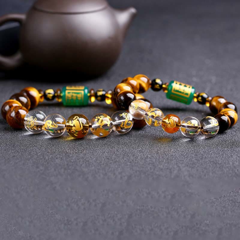 Buddha Stones Chinesisches Sternzeichen Tigerauge Mut-Armband