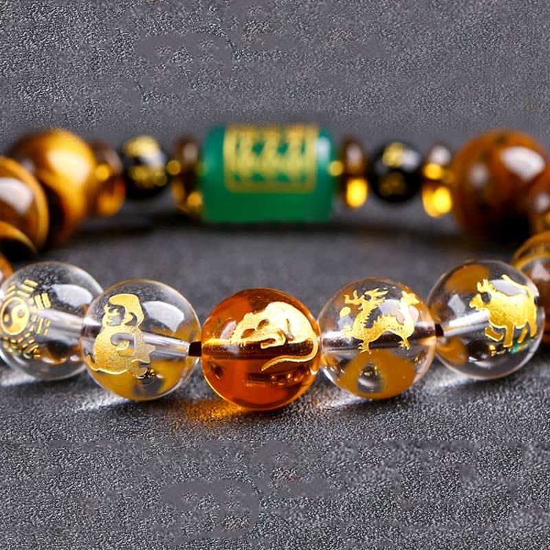 Buddha Stones Chinesisches Sternzeichen Tigerauge Mut-Armband