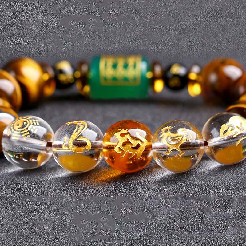 Buddha Stones Chinesisches Sternzeichen Tigerauge Mut-Armband