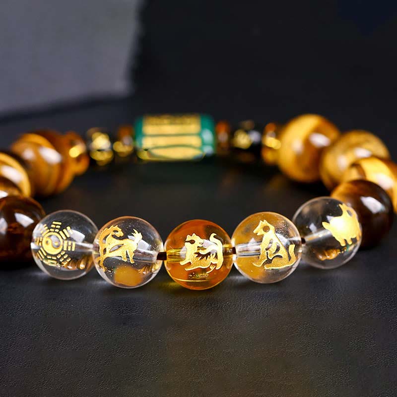 Buddha Stones Chinesisches Sternzeichen Tigerauge Mut-Armband