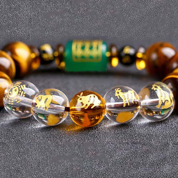 Buddha Stones Chinesisches Sternzeichen Tigerauge Mut-Armband