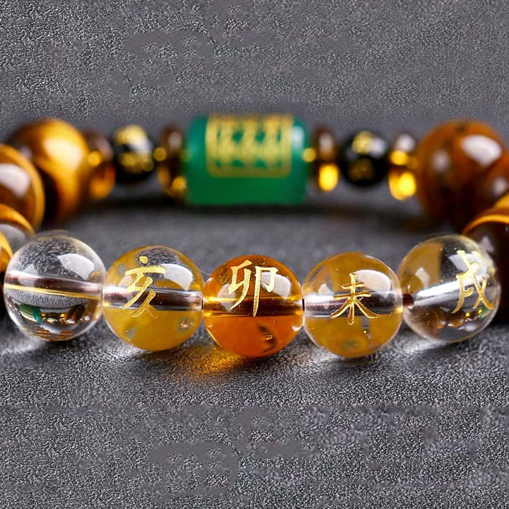 Buddha Stones Chinesisches Sternzeichen Tigerauge Mut-Armband