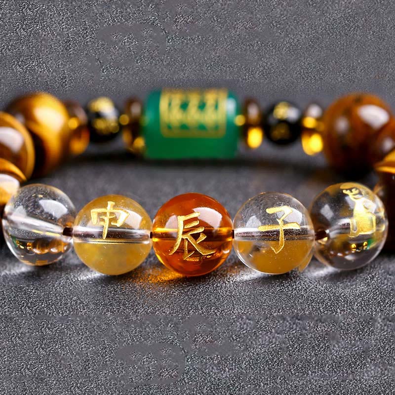 Buddha Stones Chinesisches Sternzeichen Tigerauge Mut-Armband