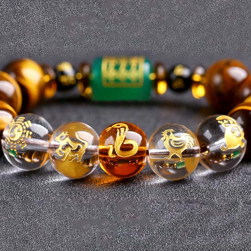 Buddha Stones Chinesisches Sternzeichen Tigerauge Mut-Armband